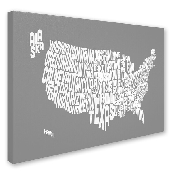 Michael Tompsett 'GREY-USA States Text Map' Canvas Art,16x24
